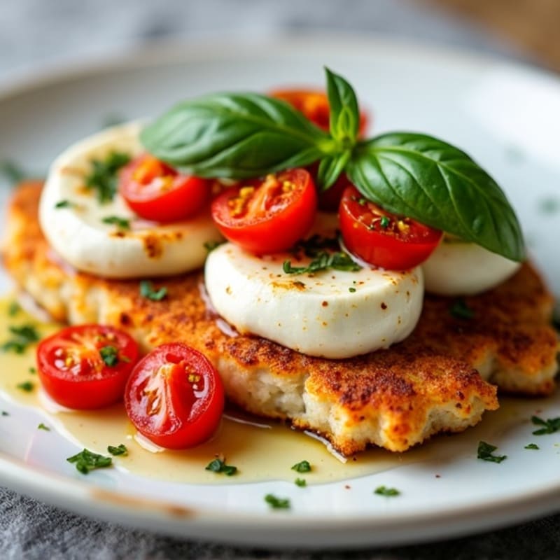 Crispy Chicken with Roasted Tomatoes, Fresh Mozzarella, and Basil