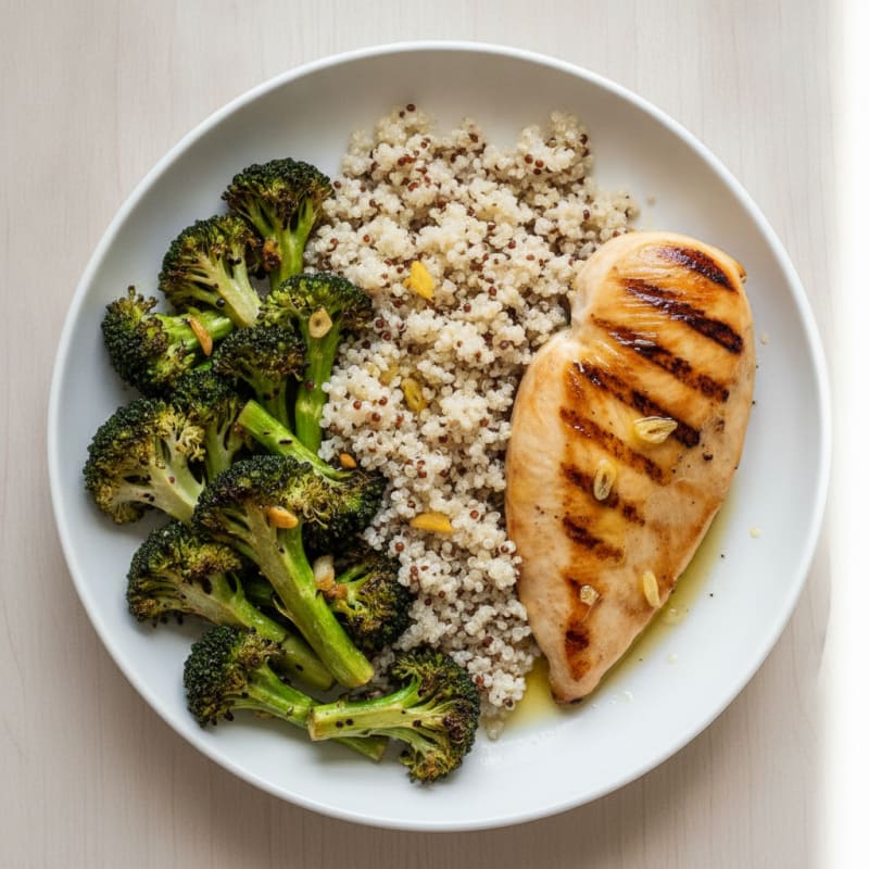 Grilled Chicken Breast with Quinoa and Roasted Broccoli