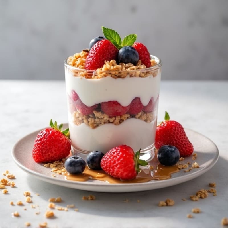 Greek Yogurt Protein Parfait with Mixed Berries and Almond Butter