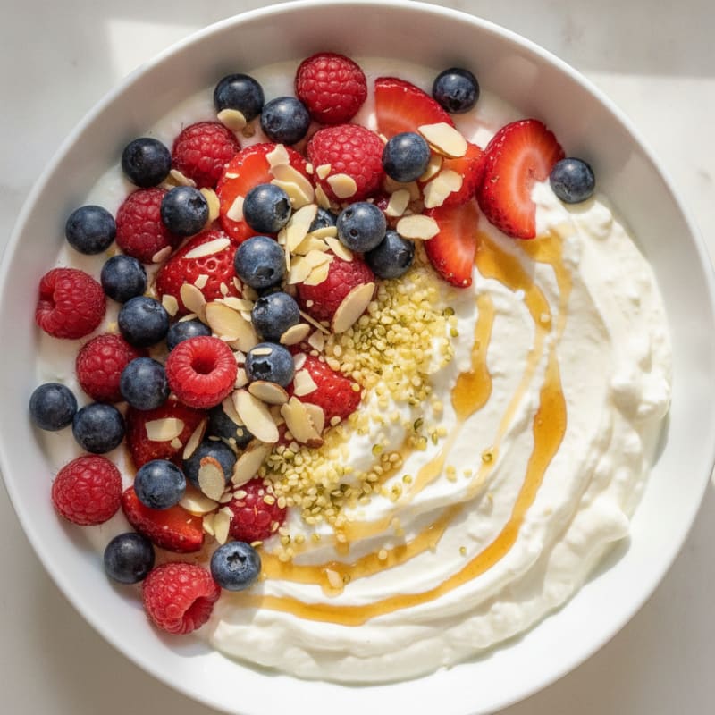 Greek Yogurt Protein Pudding with Mixed Berries