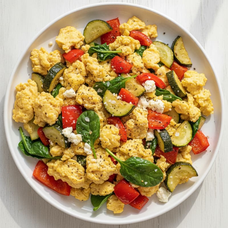 Hearty Scrambled Eggs with Roasted Vegetables