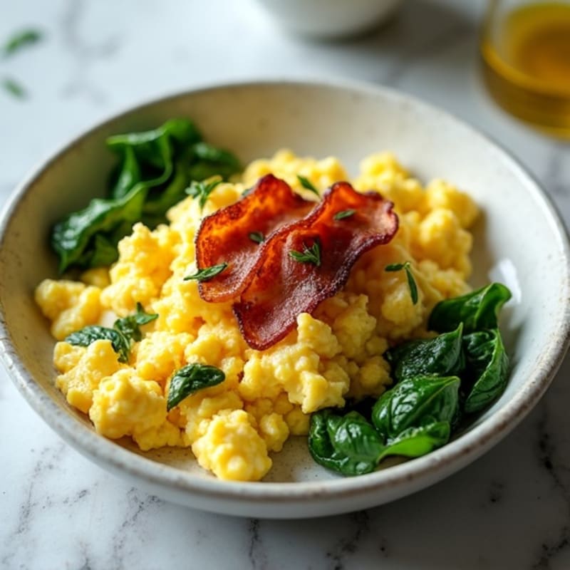Cottage Cheese Egg Scramble with Spinach and Turkey Bacon