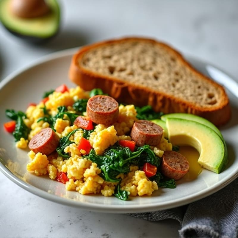 Egg White and Turkey Sausage Scramble with Spinach