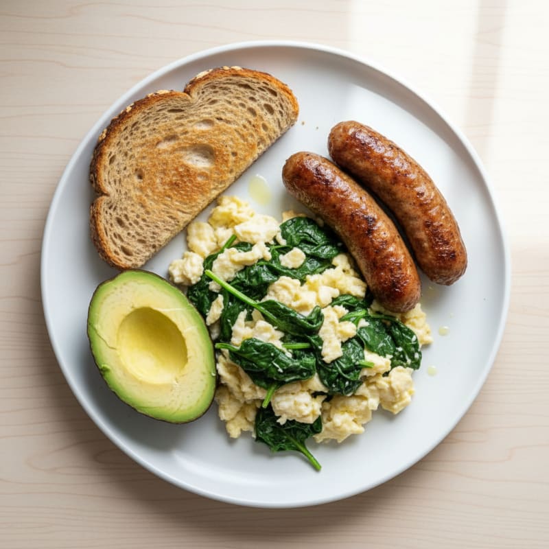 Egg White Spinach Scramble with Turkey Sausage