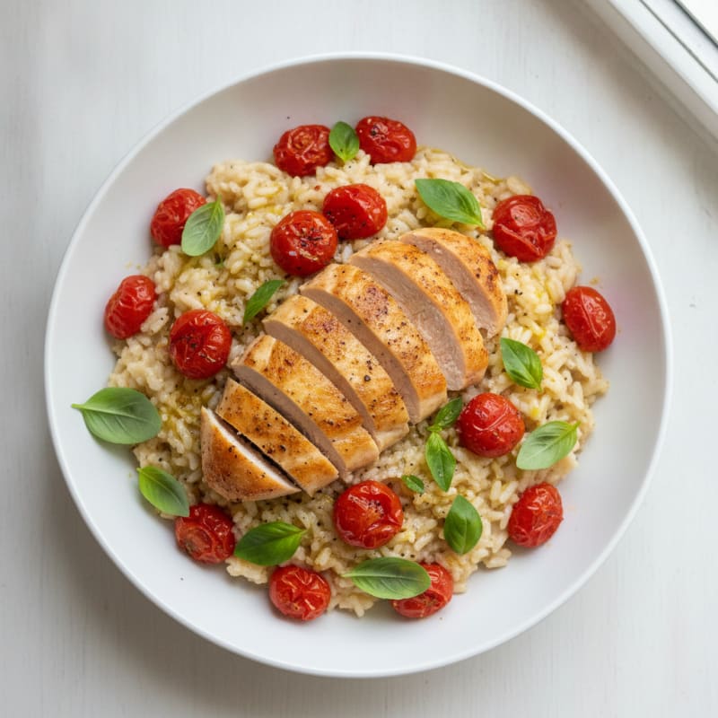 Roasted Tomato and Basil Chicken Risotto