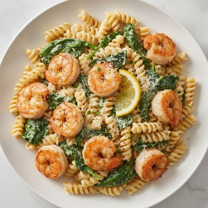 Garlic Shrimp Alfredo with Protein Pasta