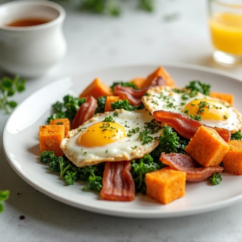 Egg White Scramble with Spinach, Turkey Bacon & Roasted Sweet Potato