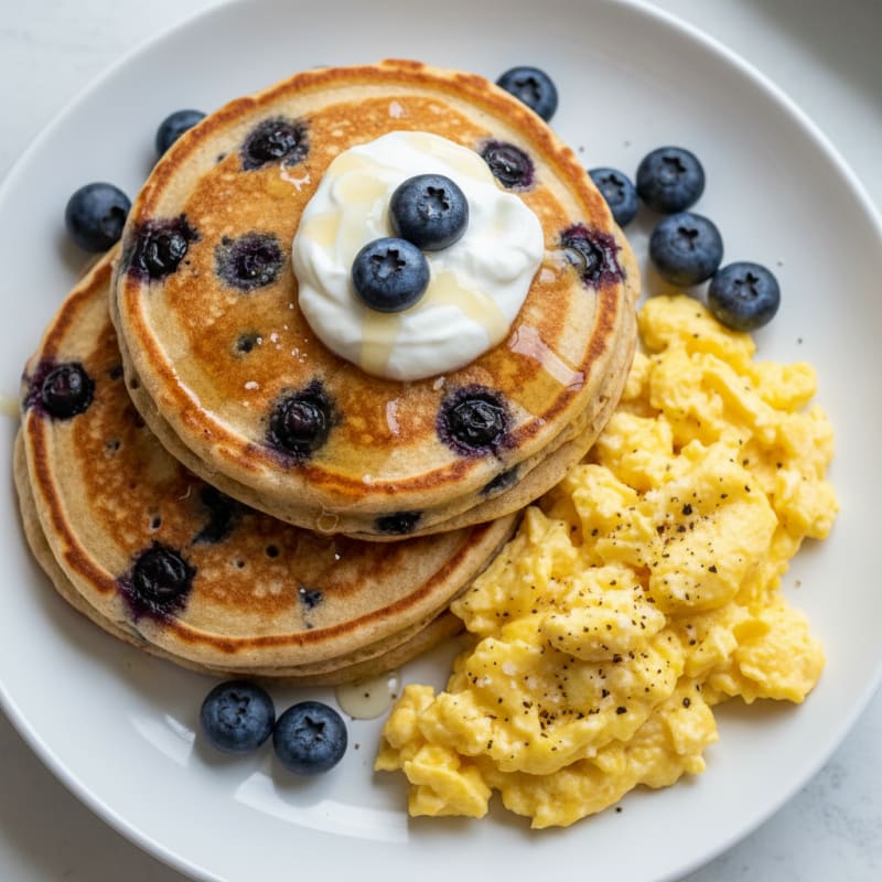 Kodiak Buttermilk Pancakes with Scrambled Eggs
