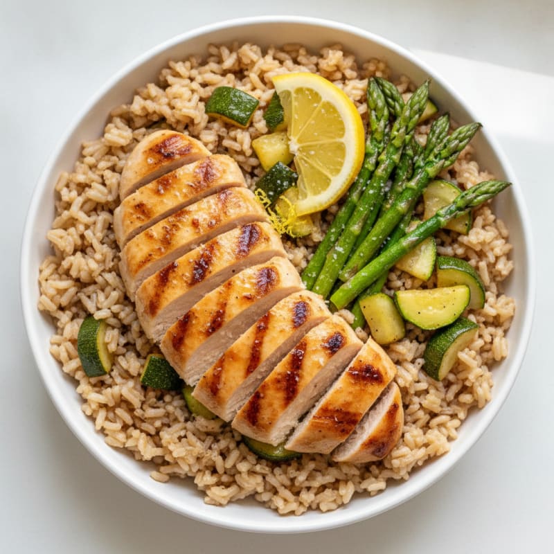 Grilled Chicken and Zucchini Rice Bowl
