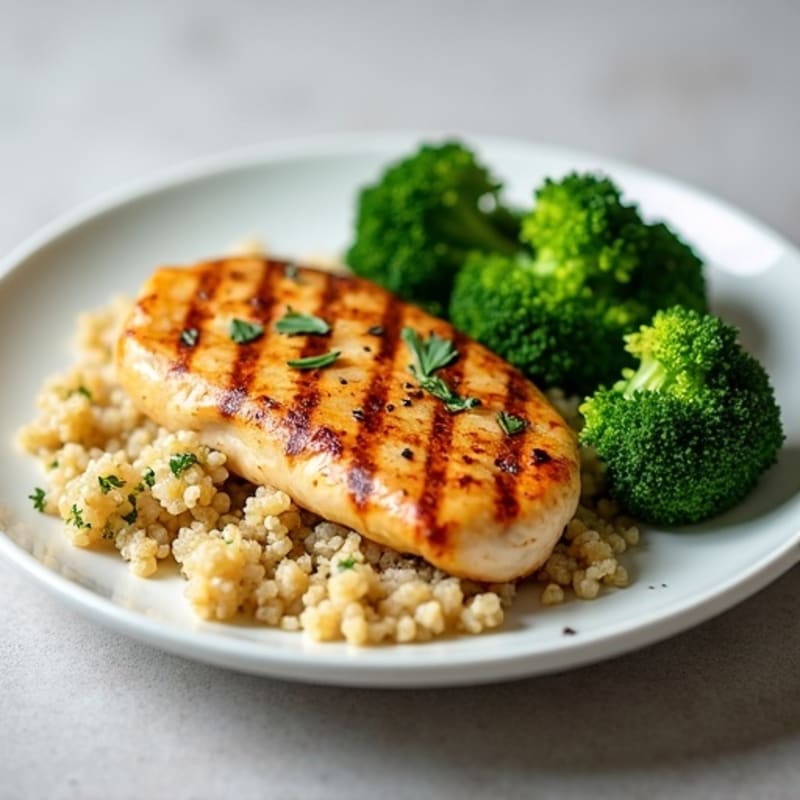 Grilled Chicken Breast with Quinoa and Steamed Broccoli