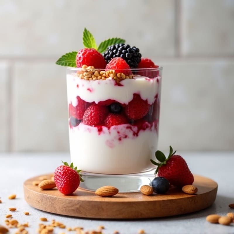 Greek Yogurt Protein Parfait with Mixed Berries and Almonds