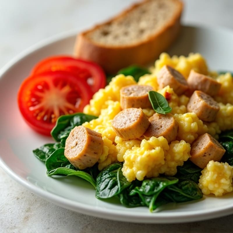 Egg White Spinach Scramble with Turkey Sausage