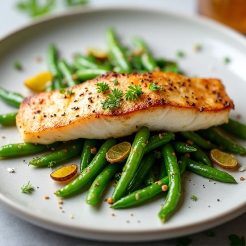 Lemon-Garlic Pan-Seared Mahi Mahi with Roasted Green Beans