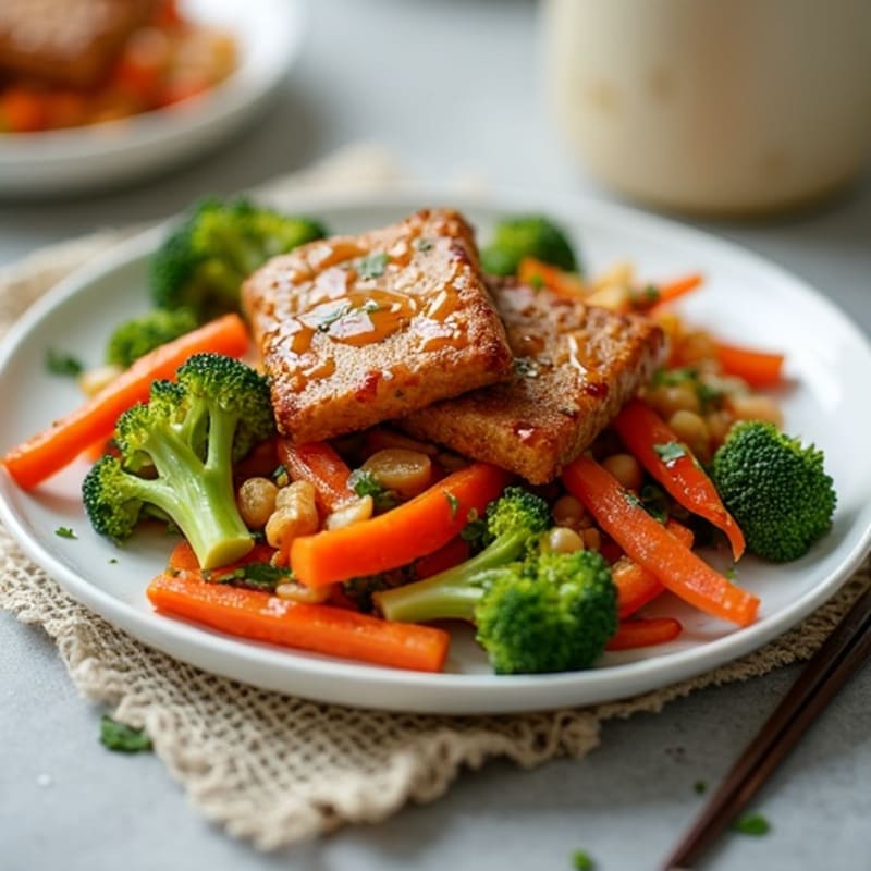Crispy Maple Glazed Tempeh with Fresh Vegetable Stir-Fry