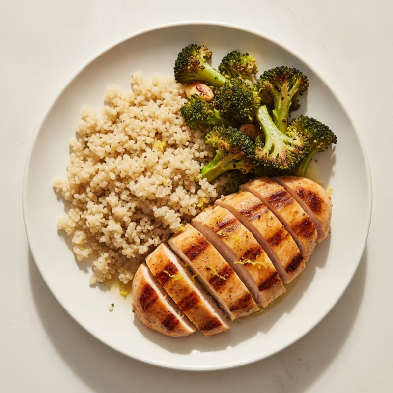 Grilled Chicken Breast with Quinoa and Roasted Broccoli