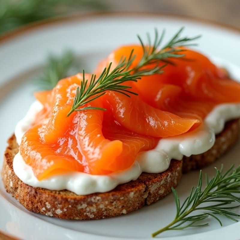 Smoked Salmon with Creamy Herbed Spread on Crispy Sprouted Grain Toast