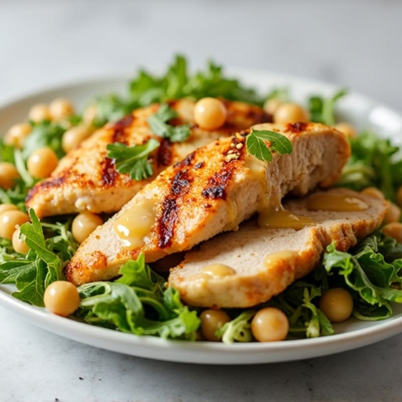 Grilled Chicken Breast Salad with Chickpeas and Lemon-Tahini Dressing