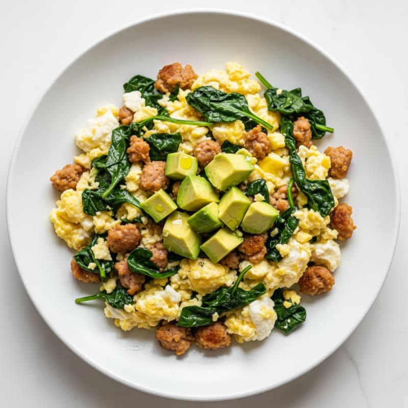 Egg White Scramble with Turkey Sausage and Spinach