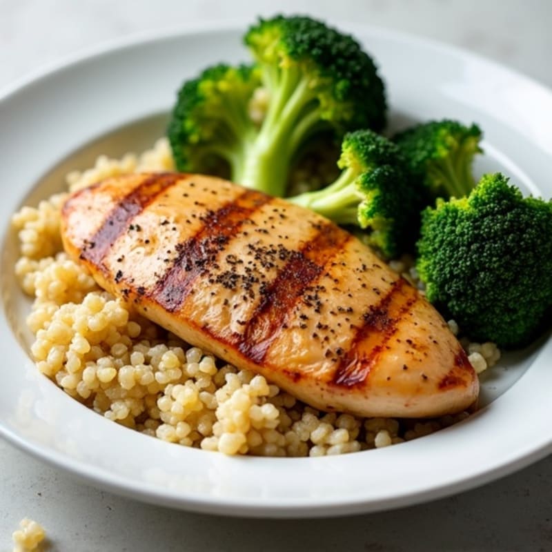 Grilled Chicken Breast with Quinoa and Roasted Broccoli