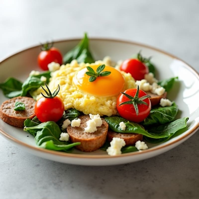 Egg White and Turkey Sausage Scramble with Spinach and Feta