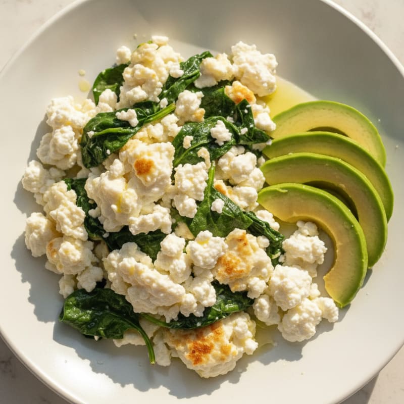Egg White and Spinach Scramble with Cottage Cheese