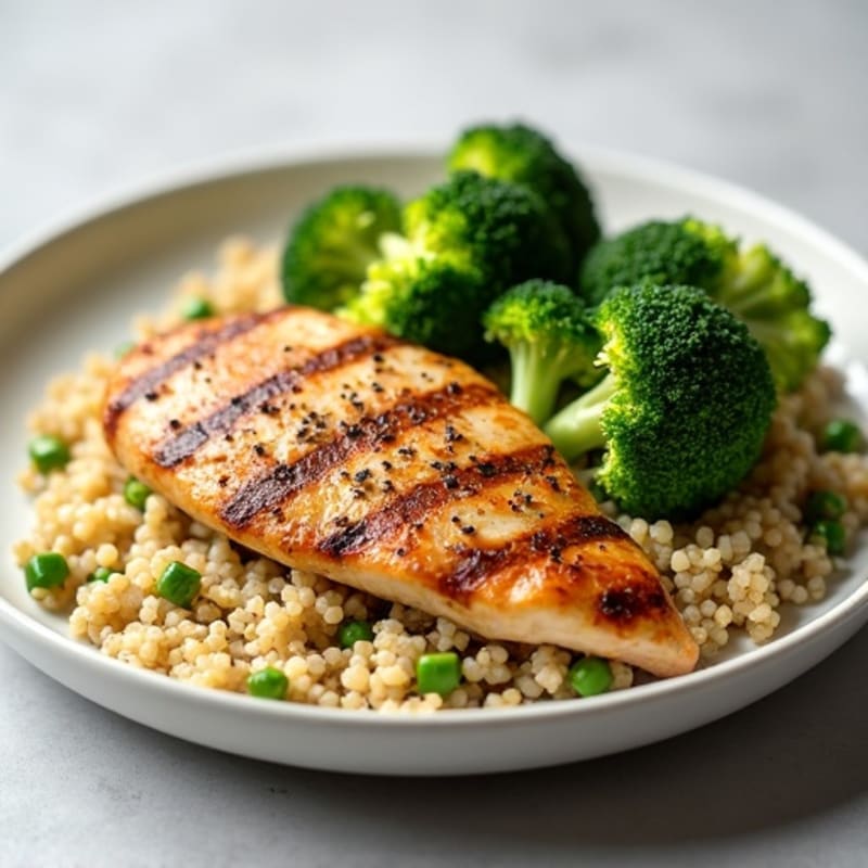 Grilled Chicken Breast with Roasted Broccoli and Quinoa