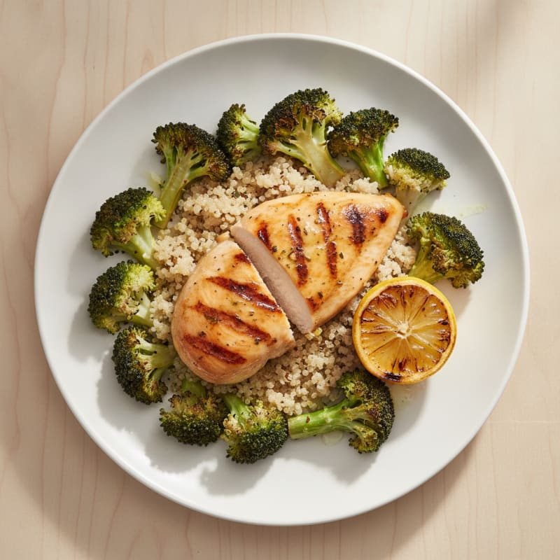 Grilled Chicken Breast with Quinoa and Roasted Broccoli