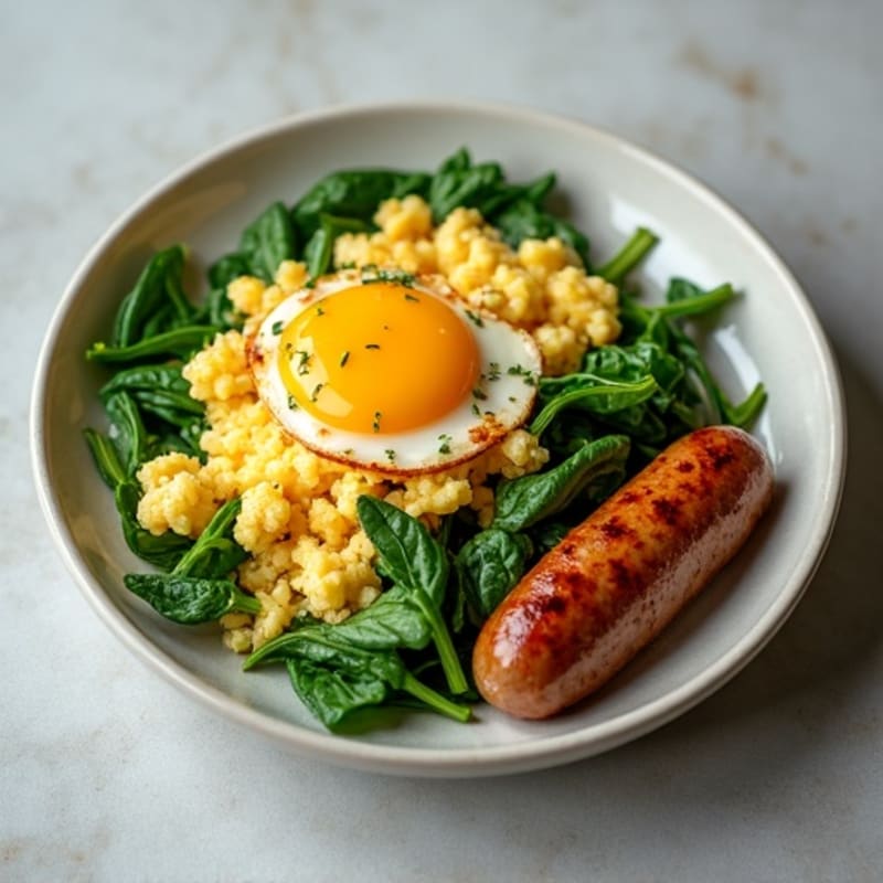 Chicken Sausage and Spinach Egg Scramble