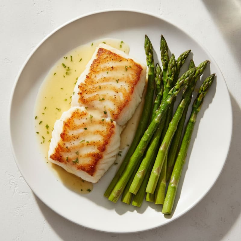 Seared Cod Fillet with Roasted Asparagus
