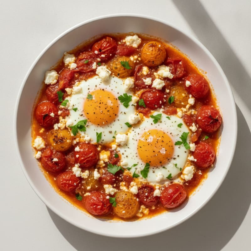 Baked Eggs with Roasted Tomatoes and Feta