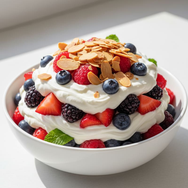 Greek Yogurt Protein Parfait with Mixed Berries and Almonds