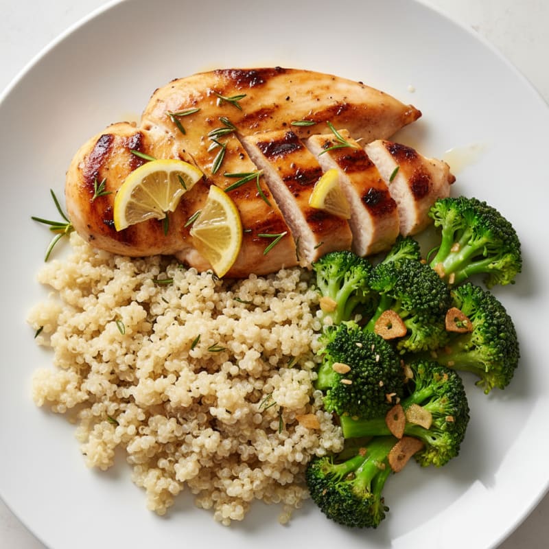 Grilled Chicken Breast with Quinoa and Steamed Broccoli