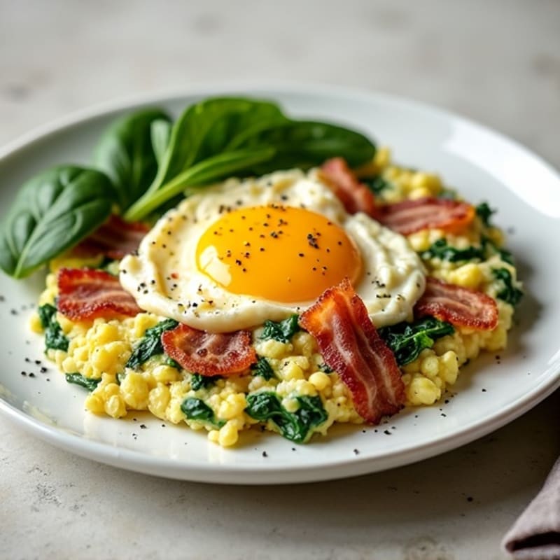 Cottage Cheese Scramble with Spinach and Turkey Bacon