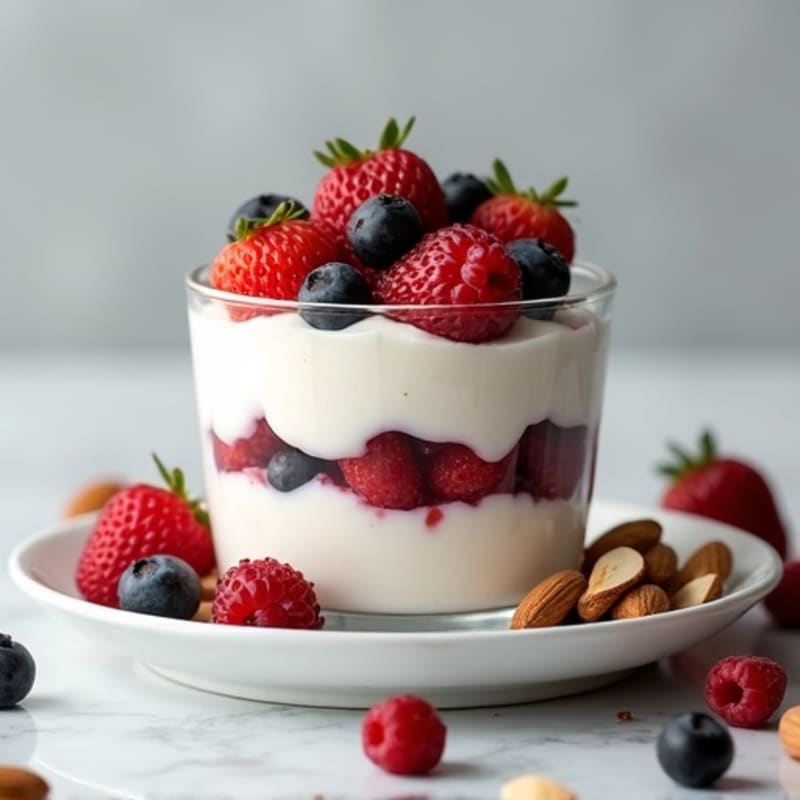 Creamy Greek Yogurt Parfait with Mixed Berries and Almonds
