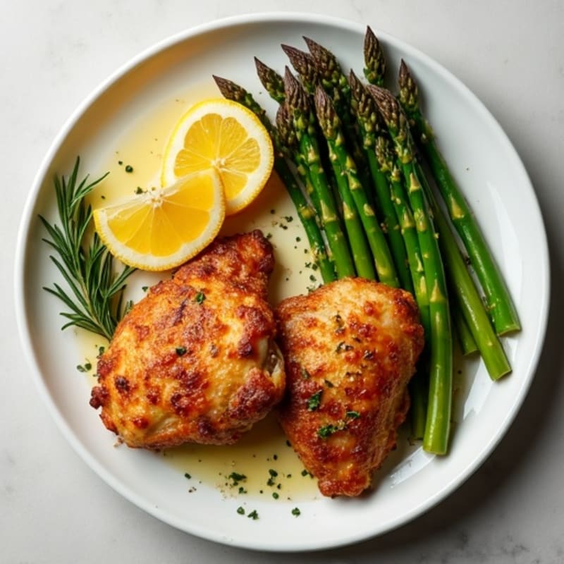 Crispy Skin Lemon Herb Chicken Thighs with Roasted Asparagus