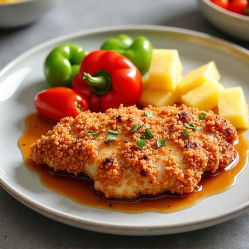 Crispy Sweet and Sour Chicken with Roasted Bell Peppers and Pineapple