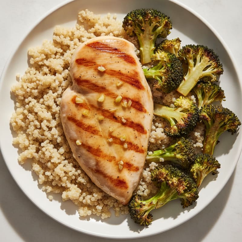 Grilled Chicken Breast with Quinoa and Roasted Broccoli