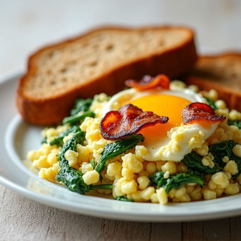 Cottage Cheese Egg Scramble with Spinach and Turkey Bacon