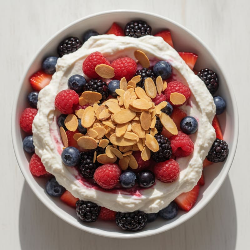 Greek Yogurt Protein Parfait with Mixed Berries and Almonds