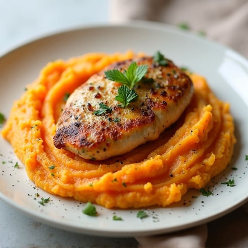 Garlic Herb Pan-Seared Chicken Breast with Creamy Mashed Sweet Potatoes