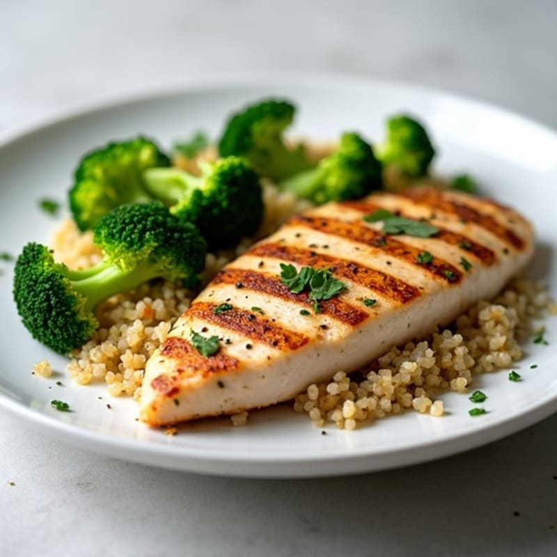 Grilled Chicken Breast with Steamed Broccoli and Quinoa