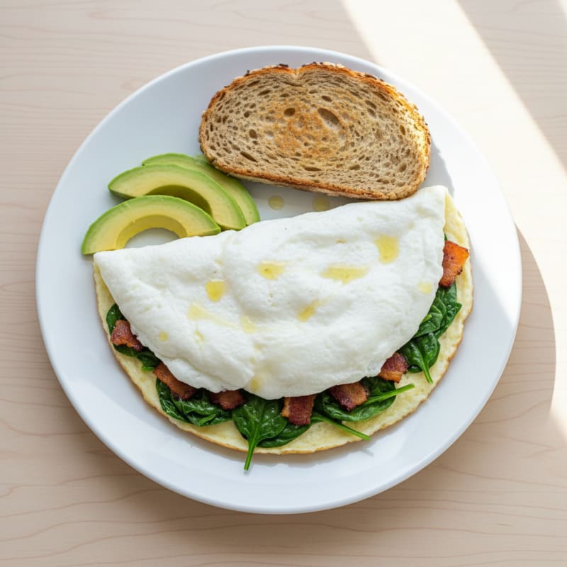 Egg White Omelette with Spinach and Turkey Bacon