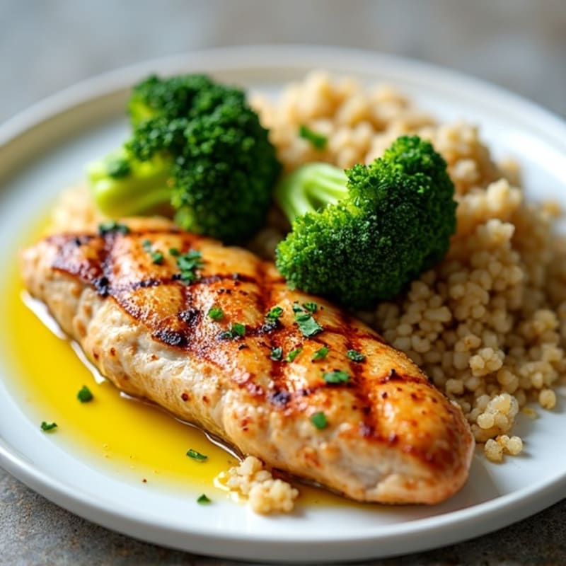 Grilled Chicken Breast with Quinoa and Steamed Broccoli
