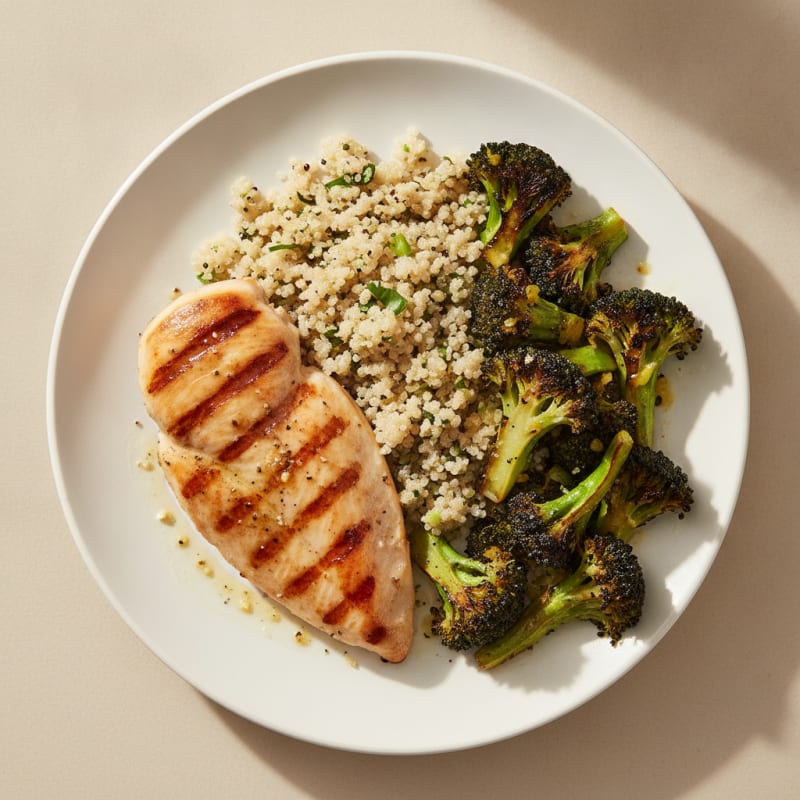 Grilled Chicken Breast with Quinoa and Roasted Broccoli