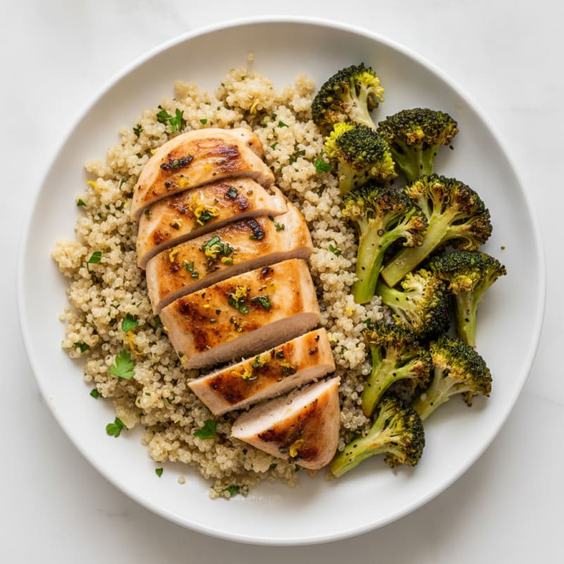 Grilled Chicken Breast with Roasted Broccoli and Quinoa