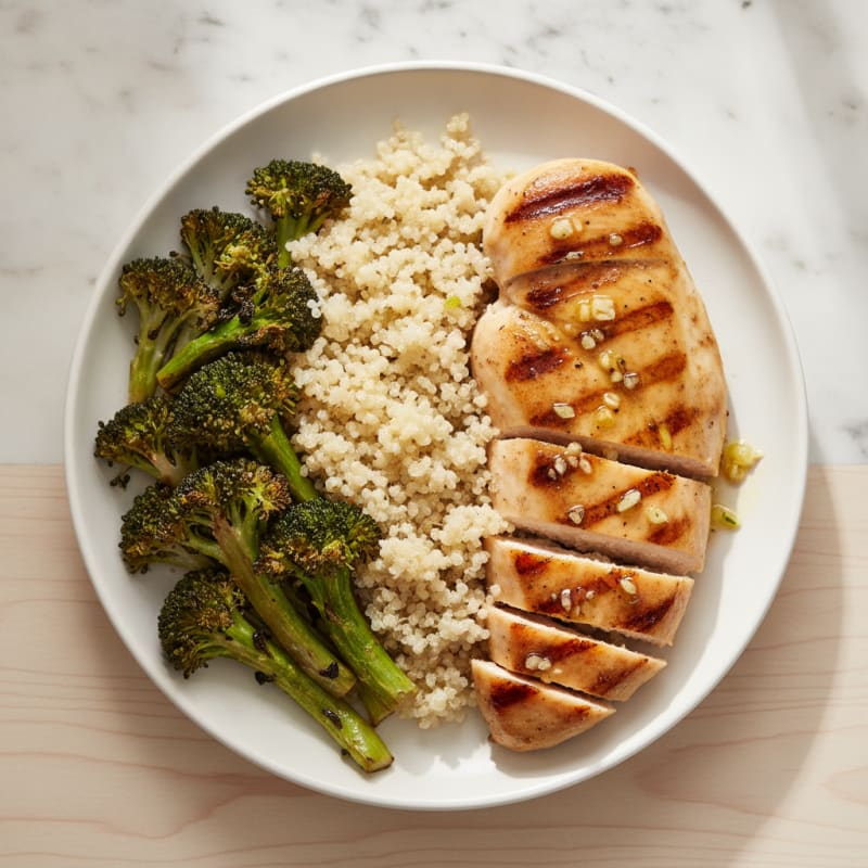 Grilled Chicken Breast with Quinoa and Roasted Broccoli