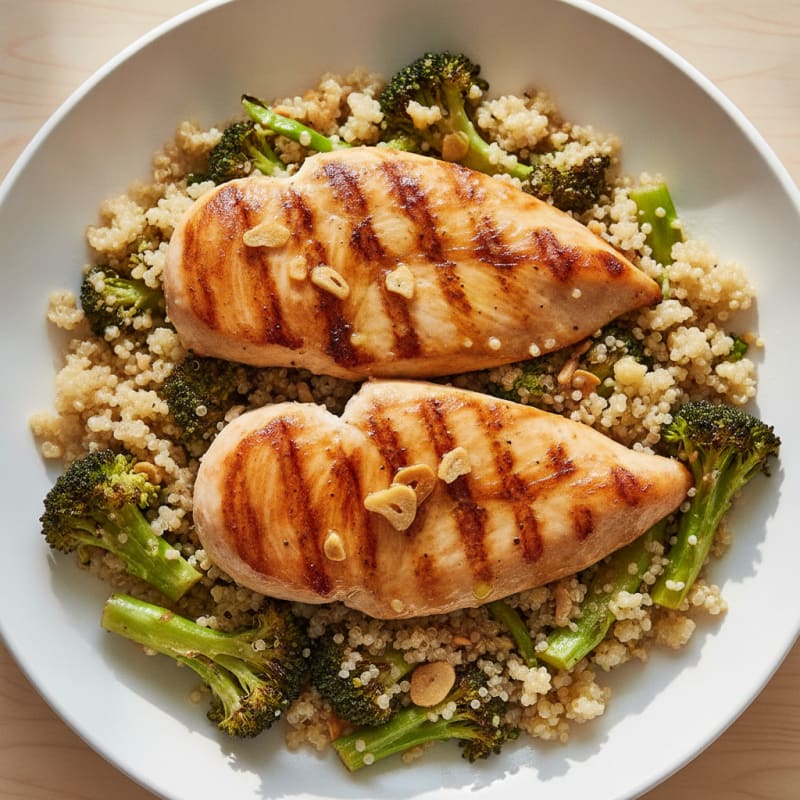 Grilled Chicken Breast with Quinoa and Roasted Broccoli