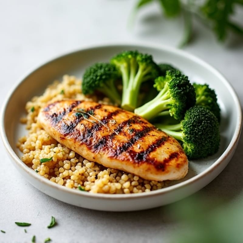Grilled Chicken Breast with Quinoa and Roasted Broccoli