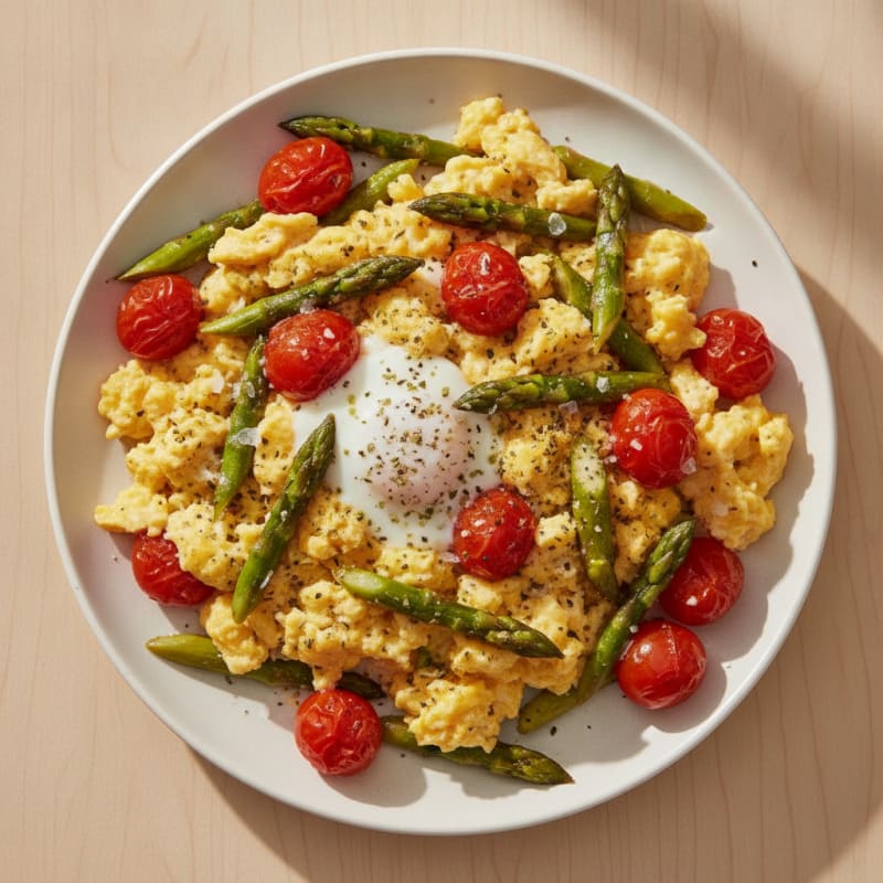 Eggs with Roasted Asparagus and Tomatoes