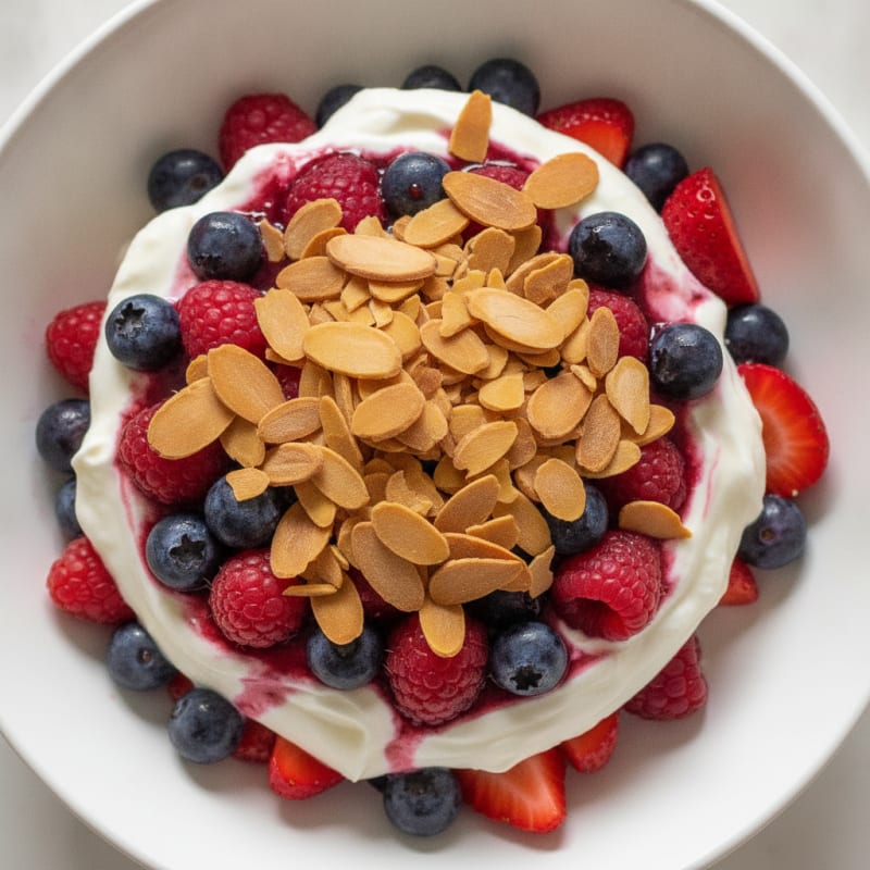 Greek Yogurt Protein Parfait with Mixed Berries and Almonds